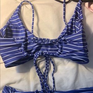 blue/white striped bikini